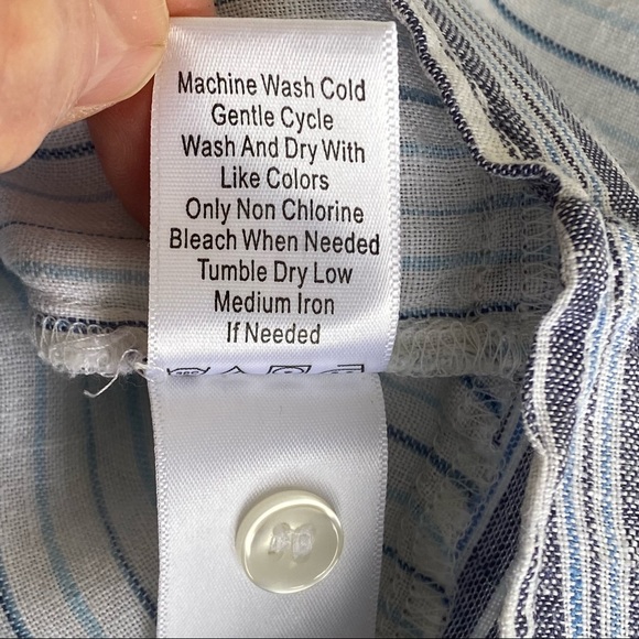 Coldwater Creek Linen Stripe Popover Blouse Roll Tab Sleeves - Picture 9 of 11